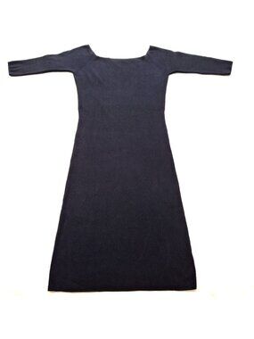 Zara Knit Dress Size L Boatneck Bodycon 3/4 Sleeve Midi Pull On